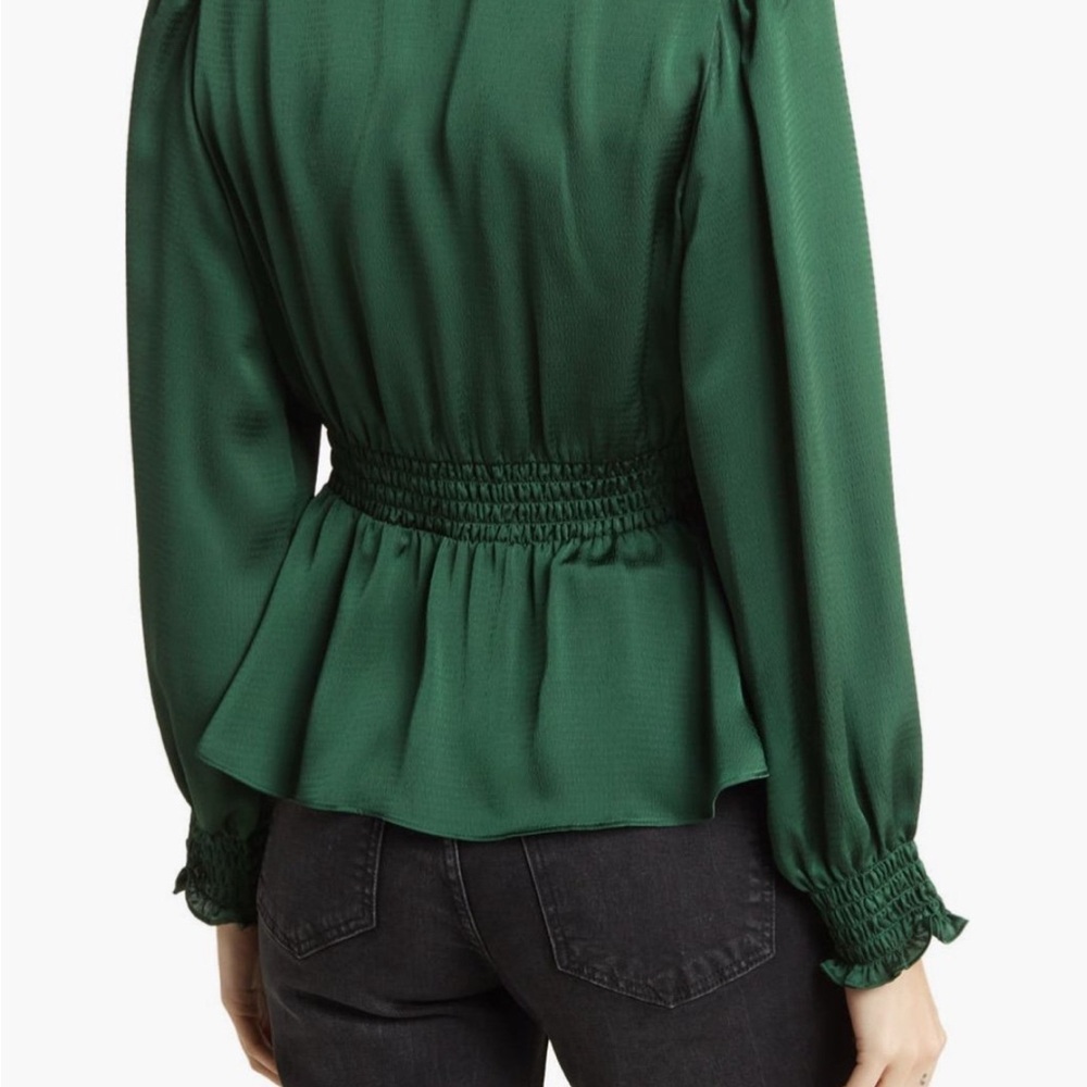 BCBGMazazria Elegant Green V-Neck Blouse - Picture 2 of 3